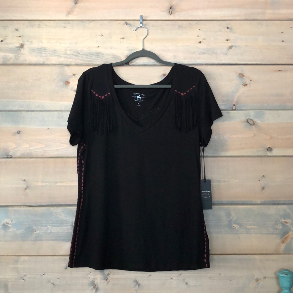 Idyllwind Black fringe t shirt size Large.